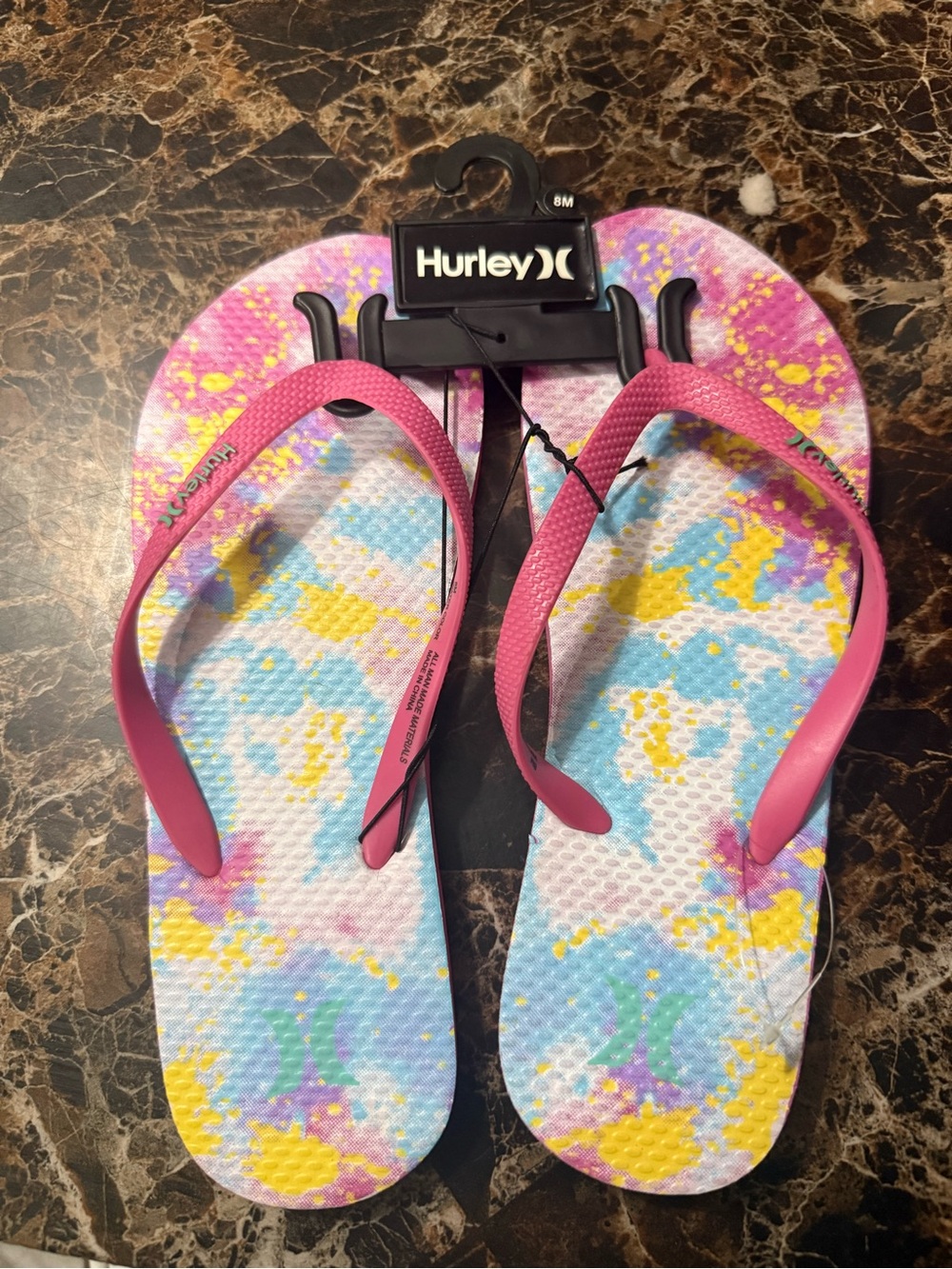 Hurley  Pink Strap Tie-Dye Pastel Flip Flops